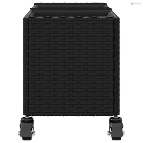 Fekete polyrattan növénytartó kerékkel/3 cseréppel 107x32x38 cm