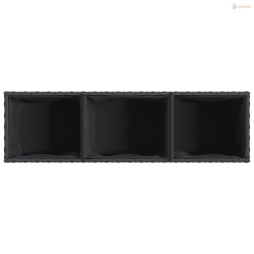 Fekete polyrattan növénytartó kerékkel/3 cseréppel 107x32x38 cm