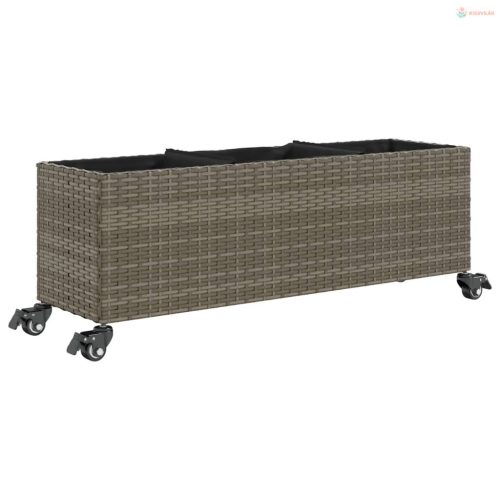 Szürke polyrattan növénytartó kerékkel/3 cseréppel 107x32x38 cm