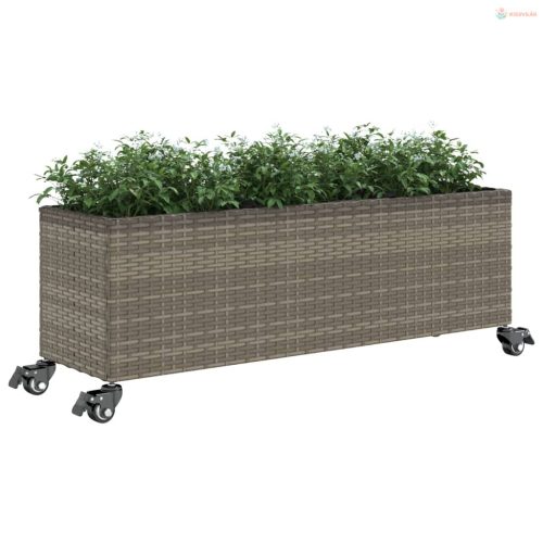 Szürke polyrattan növénytartó kerékkel/3 cseréppel 107x32x38 cm