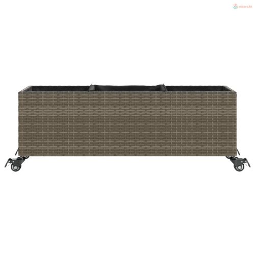 Szürke polyrattan növénytartó kerékkel/3 cseréppel 107x32x38 cm