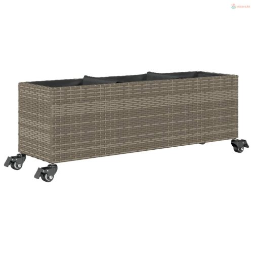 Szürke polyrattan növénytartó kerékkel/3 cseréppel 107x32x38 cm