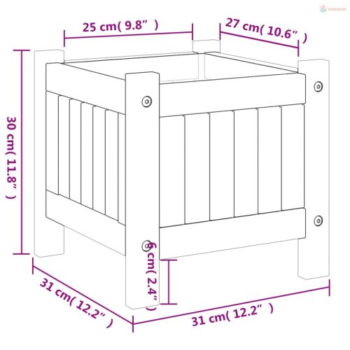 Tömör akácfa kerti virágtartó béléssel 31 x 31 x 30 cm
