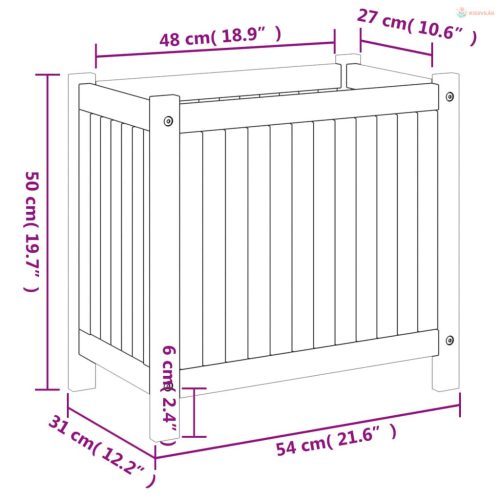 Tömör akácfa kerti virágtartó béléssel 54 x 31 x 50 cm