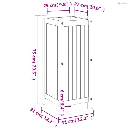 Tömör akácfa kerti virágtartó béléssel 31 x 31 x 75 cm