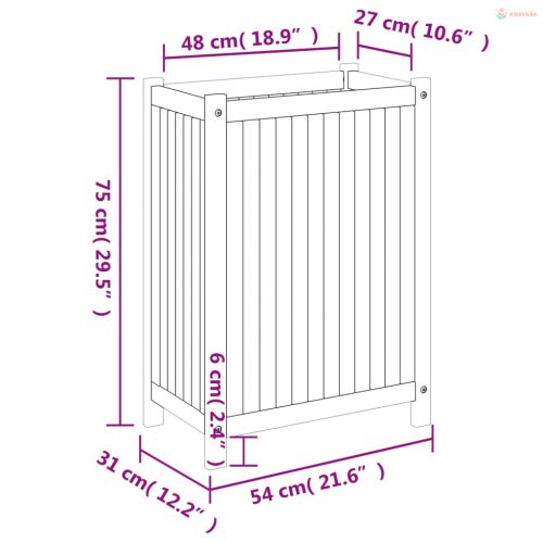 Tömör akácfa kerti virágtartó béléssel 54 x 31 x 75 cm