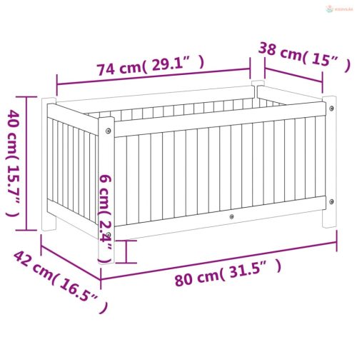 Tömör akácfa kerti virágtartó béléssel 80 x 42 x 40 cm