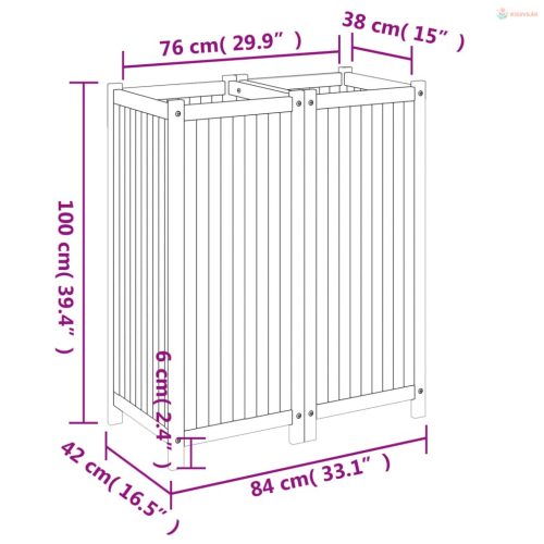 Tömör akácfa kerti virágtartó béléssel 84 x 42 x 100 cm