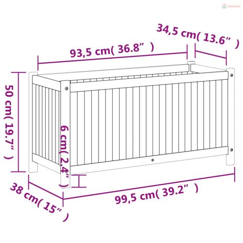 Tömör akácfa kerti virágtartó béléssel 99,5x38x50 cm