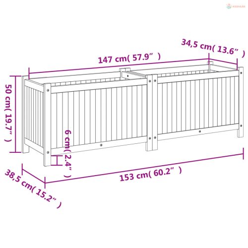 Tömör akácfa kerti virágtartó béléssel 153x38,5x50 cm