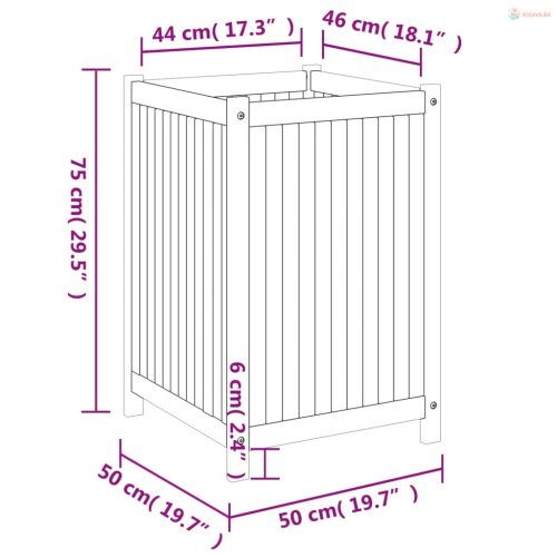 Tömör akácfa kerti virágtartó béléssel 50 x 50 x 75 cm