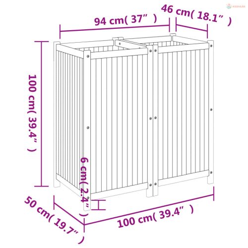 Tömör akácfa kerti virágtartó béléssel 100 x 50 x 100 cm