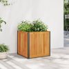 Tömör akácfa és acél kerti virágtartó 45 x 45 x 44 cm