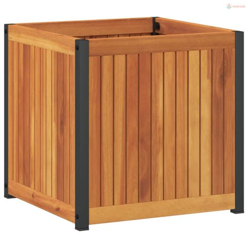 Tömör akácfa és acél kerti virágtartó 45 x 45 x 44 cm