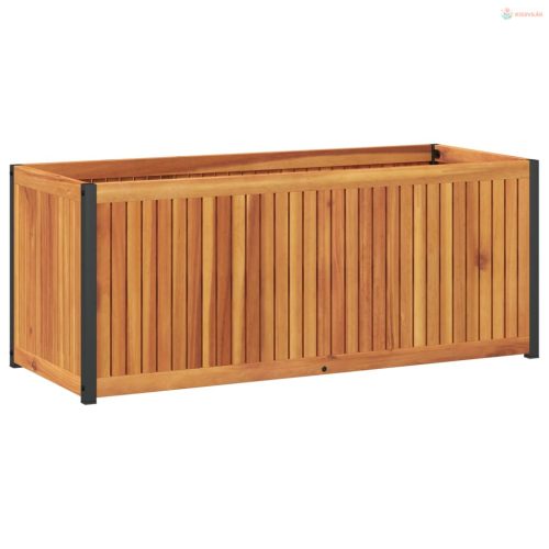 Tömör akácfa és acél kerti virágtartó 110 x 45 x 44 cm