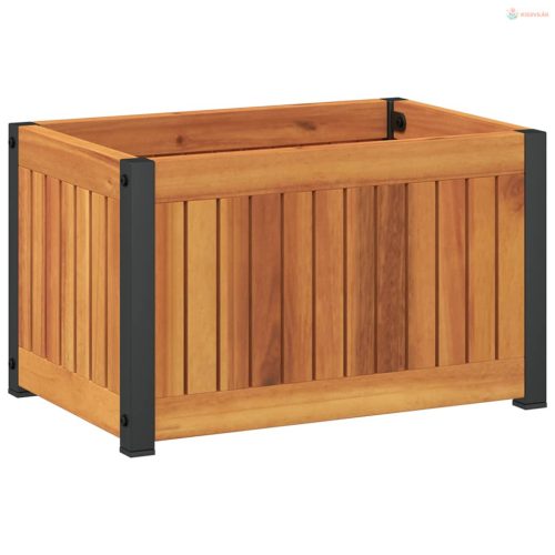 Tömör akácfa és acél kerti virágtartó 45 x 30 x 27,5 cm