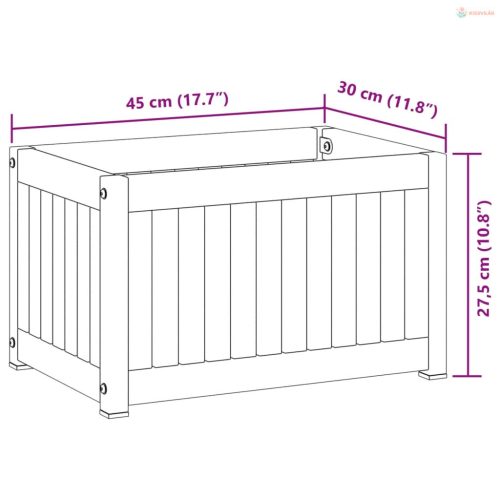 Tömör akácfa és acél kerti virágtartó 45 x 30 x 27,5 cm