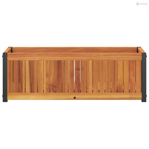 Tömör akácfa és acél kerti virágtartó 80 x 30 x 27,5 cm