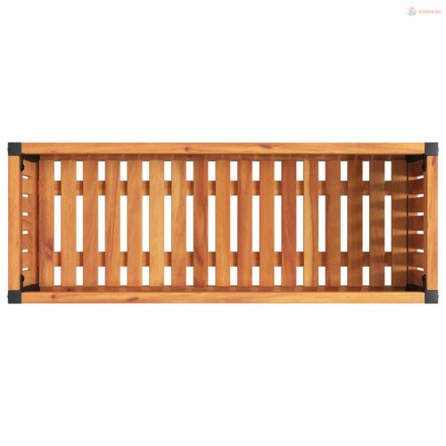 Tömör akácfa és acél kerti virágtartó 80 x 30 x 27,5 cm