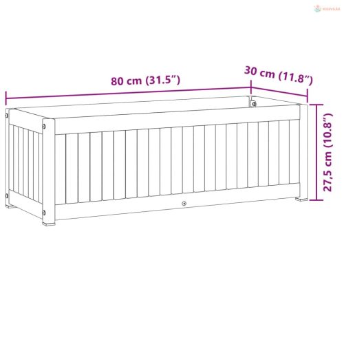 Tömör akácfa és acél kerti virágtartó 80 x 30 x 27,5 cm