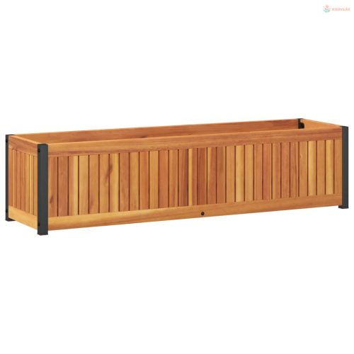 Tömör akácfa és acélkerti virágtartó 110 x 30 x 27,5 cm