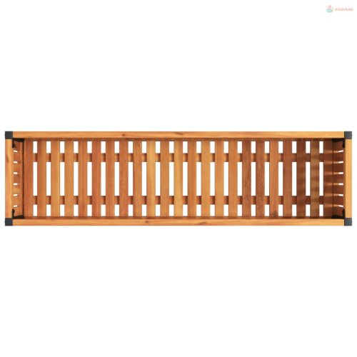 Tömör akácfa és acélkerti virágtartó 110 x 30 x 27,5 cm