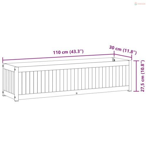 Tömör akácfa és acélkerti virágtartó 110 x 30 x 27,5 cm