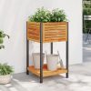 Tömör akácfa és acél kerti virágtartó polccal 45 x 45 x 80 cm