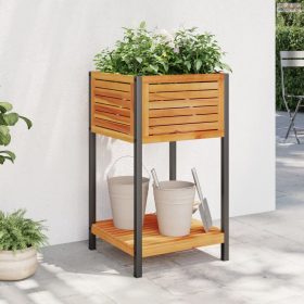   Tömör akácfa és acél kerti virágtartó polccal 45 x 45 x 80 cm