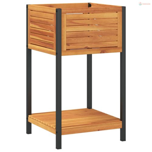 Tömör akácfa és acél kerti virágtartó polccal 45 x 45 x 80 cm