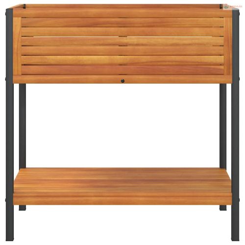 Tömör akácfa és acél kerti virágtartó polccal 80 x 45 x 80 cm