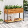 Tömör akácfa és acél kerti virágtartó polccal 110 x 45 x 80 cm