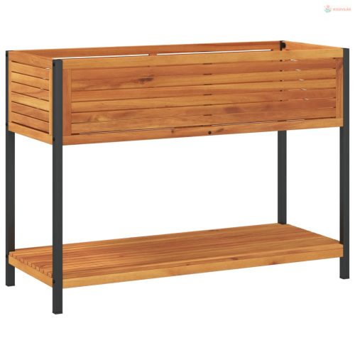 Tömör akácfa és acél kerti virágtartó polccal 110 x 45 x 80 cm