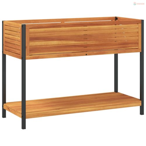 Tömör akácfa és acél kerti virágtartó polccal 110 x 45 x 80 cm