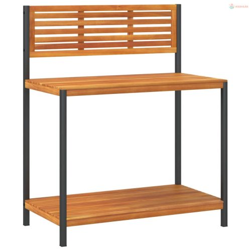 Tömör akácfa és acél kerti munkaasztal 90 x 50 x 110 cm