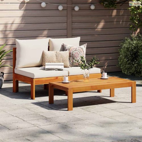 2 személyes tömör akácfa karfa nélküli kerti kanapé párnákkal