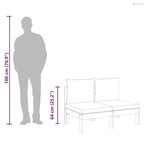2 személyes tömör akácfa karfa nélküli kerti kanapé párnákkal