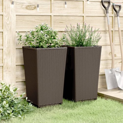 2 db barna polipropilén kerti ültetőláda 32,5 x 32,5 x 57 cm
