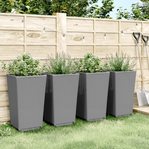 4 db világosszürke polipropilén kerti virágláda 32,5x32,5x57 cm