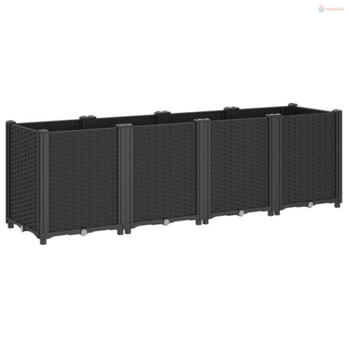 Fekete polipropilén kerti ültetőláda 160 x 40 x 53 cm