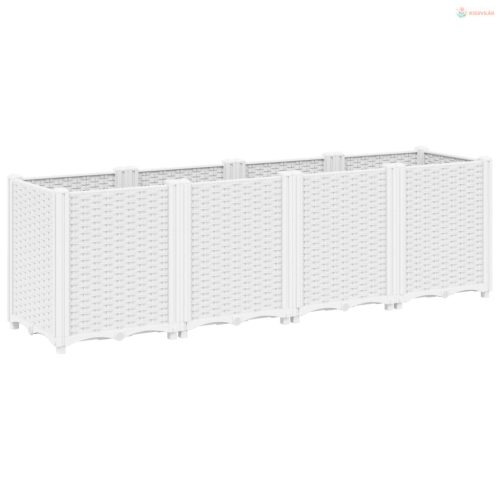 Fehér polipropilén kerti ültetőláda 160 x 40 x 53 cm