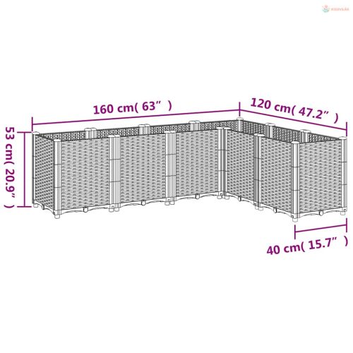 Kékszürke polipropilén kerti ültetőláda 160 x 120 x 53 cm