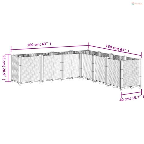 Barna polipropilén kerti ültetőláda 160 x 160 x 53 cm