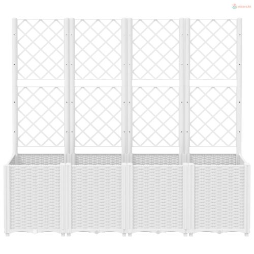 Fehér polipropilén rácsos kerti ültetőláda 160 x 40 x 140 cm