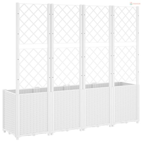 Fehér polipropilén rácsos kerti ültetőláda 160 x 40 x 140 cm