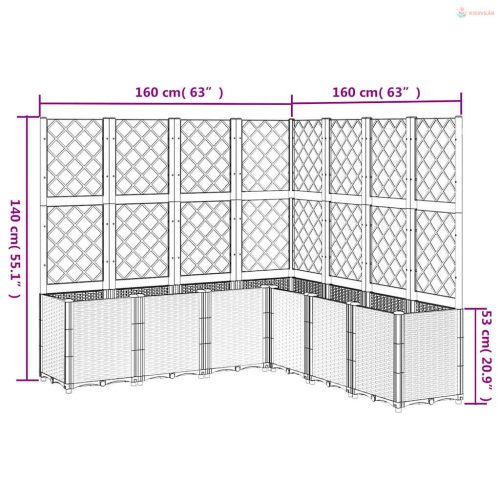 Kékszürke polipropilén rácsos kerti ültetőláda 160 x 160 x 140 cm