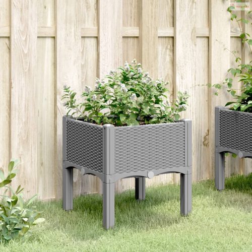 Világosszürke PP rácsos kerti ültetőláda 40 x 40 x 42 cm