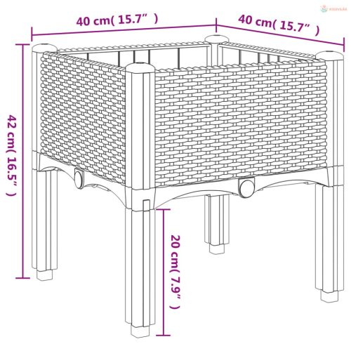 Világosszürke PP rácsos kerti ültetőláda 40 x 40 x 42 cm