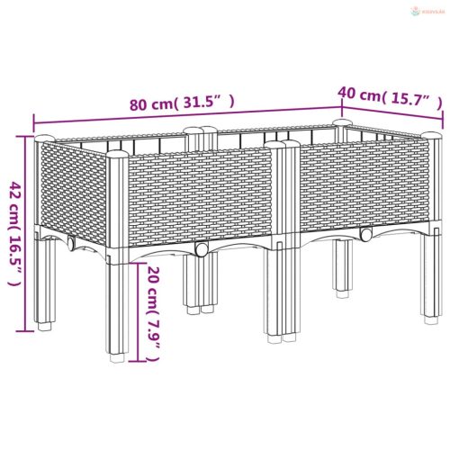 Fekete PP rácsos kerti ültetőláda 80 x 40 x 42 cm