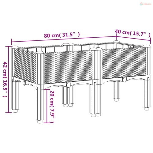 Barna PP rácsos kerti ültetőláda 80 x 40 x 42 cm